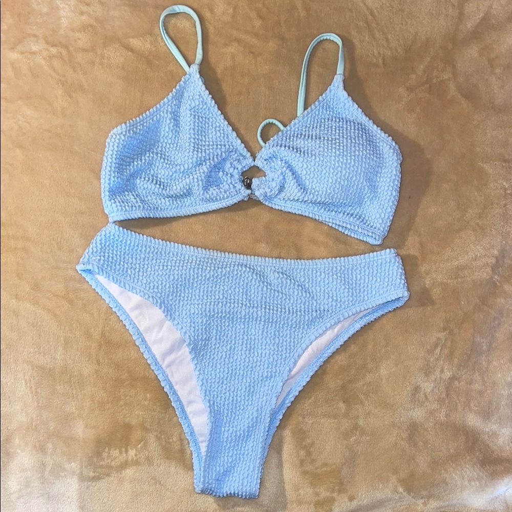 SHEIN Light Blue Textured Bikini Set